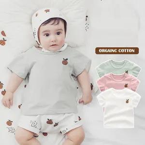 Groothandel Zomer Biologisch Katoen T-shirt En Bloeier Gedrukt Pasgeboren Baby Kleding Set Fabrikanten