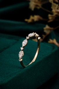 Stylish <b>14K</b> Solid White <b>Gold</b> 0.46ct Marquise Cut Lab Grown Diamond <b>Ring</b> | Marquise Cut Lab Created Diamond Wedding Band <b>Ring</b> - Product Image 3