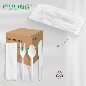 FULING Juego de Cubiertos Desechables de Plástico Negro y Blanco de Peso Medio de 2.5 g, Paquetes Envueltos Individualmente, Cuchillo, Tenedor y Cuchara - Product Image 1