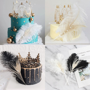 Ostrich Feather Cake Toppers Heart Shape Elegant Handmade Wedding Birthday Decorations Beige White Black - Product Image 2