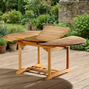 Round Extendable Solid Teak Wood Dining <b>Table</b> for 6 Seater Modern Design Durable Outdoor Furniture - Product Image 1