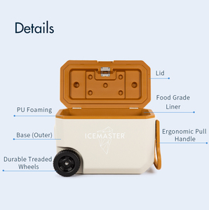 กล่องเก็บความเย็นแบบมีล้อ ICEMASTER 38 ลิตร โฟม PU เก็บน้ำแข็งได้นาน 70 ชั่วโมง พร้อมหูหิ้วและที่วางแก้ว สำหรับแคมป์ปิ้งและปิกนิก - Product Image 2