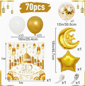 DAMAI - Juego de Globos de Aluminio con Forma de Luna y Estrella Doradas para Eid Mubarak, Fondo de Castillo para Decoración de Fiestas del Festival de Ramadán - Product Image 6