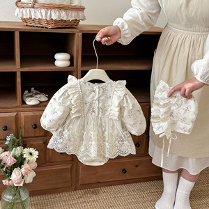 Vestito da neonata in pizzo stile coreano, modello principessa, per la festa dei cento giorni, con dettagli a coniglietto e design avvolgente. - Product Image 2