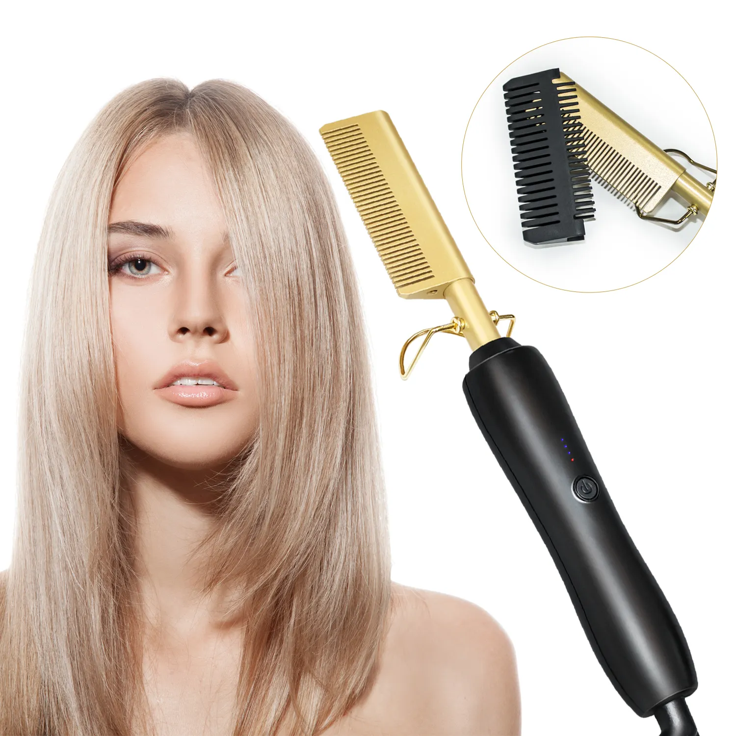Electric Hot Heating Comb Hair Curler Straight Curling Iron Hot Comb Hair Straightener