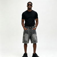 Jeans personnalisés pour hommes, vintage, noir délavé, effet usé, avec strass, jorts en denim, coupe large, baggy, style Y2K, avec poches patchwork