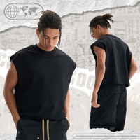 Chaleco de Manga Corta para Hombre Dreaming Lion, Estilo Urbano Informal, Mezcla de Algodón Pesado, Color Sólido, Cuello Redondo, Corte Holgado