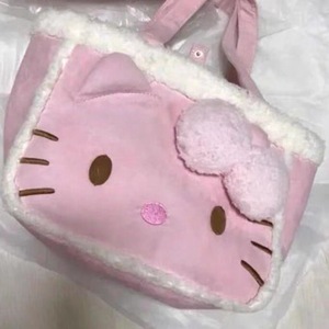 Borsa a tracolla da donna in peluche con dettagli ricamati, fiocco elegante, in lana d'agnello, chiusura a cerniera, poliestere - Product Image 5