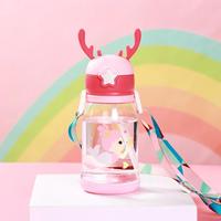 Bouteille d'eau portable pour enfants en plastique avec ventouses, motif dessin animé, grande capacité, pour l'extérieur, avec sangles.