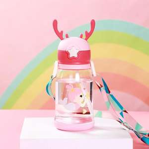 Bouteille d'eau portable pour enfants en plastique avec ventouses, motif dessin animé, grande capacité, pour l'extérieur, avec sangles. - Product Image 5