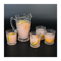 Za — pichet en verre transparent pour le café, ensemble de 7 pièces, Style rétro, élégant, gaufré, carafe à boire, pour le thé au lait ou le jus de tournesol