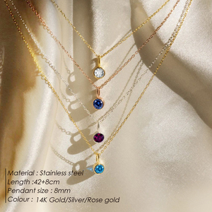Penjualan terlaris tahan air 14k lapis emas baja tahan karat 12 warna Batu lahir liontin kalung perhiasan bagus grosir - Product Image 5