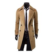 Jas Trench Coat Pria Musim Gugur dan Dingin, Model Double-Breasted, Bahan Tweed, Slim Fit