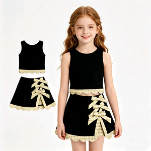 Ropa Deportiva Personalizada, Camiseta Informal Colorida para Niñas, Chaleco con Borde Festoneado, Falda, Pantalones Cortos, Conjuntos para Hermanas - Product Image 1