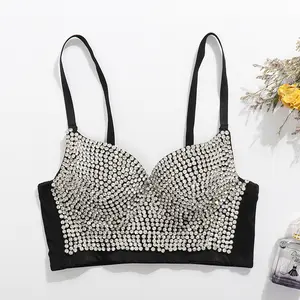 D1253 European and American Style Tube Top Sexy Beading Covered Spaghetti Strap Tank Top Women