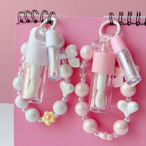Trendy Pink <b>Mini</b> <b>Lip</b> <b>Gloss</b> Tube Keychain With Beaded Chain DIY Cosmetic Packaging Customizable <b>Lip</b> <b>Gloss</b> Container Customized - Product Image 1