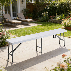 Banc pliant portable en gros, 1,8 m de long, assise en PEHD, structure en acier, imperméable, écologique, mobilier de jardin extérieur <span class=keywords><strong>pour</strong></span> terrasse - Product Image 1