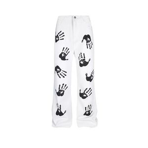 Calças queimadas estilo americano, <span class=keywords><strong>jeans</strong></span> branco estampado em palmeira na rua alta, calça para meninos e meninas com estampa de rua - Product Image 6