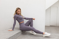 Vêtements de sport de yoga sans couture avec logo personnalisé pour femmes taille XL ensemble de fitness de gymnastique 4 pièces haut court leggings ensembles de vêtements de sport de style soutien-gorge