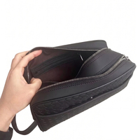 Pochette de toilette en cuir PU tissé à double fermeture éclair, marque privée