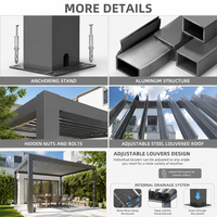 Pavillon à toit motorisé avec cadre en alliage d'aluminium, revêtement poudré, ouverture latérale, et bande lumineuse LED pour villa privée