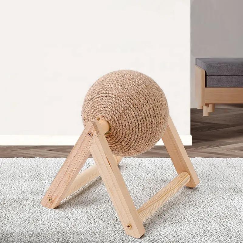 Jaalex Natural Sisal Cat Rolling Ball Toy Solid Wood Durable Lovely Pet Cat Scratching Ball