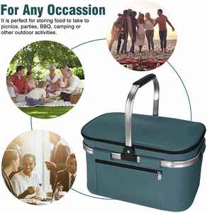 Sac isotherme personnalisé en polyester à rayures, panier de pique-nique et kit de glacière portable pour épicerie, étanche et pliable - Product Image 3