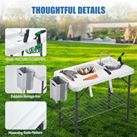 Table à filet pliable pour camping en plein air avec 2 éviers, robinet pliant, pulvérisateur, couteau, poubelle, filet en acier