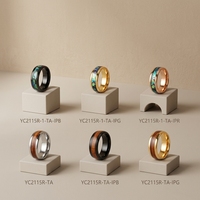 Bagues en tungstène de 8 mm incrustées de coquille d'ormeau et de bois naturel, plaquées or jaune 18 carats, alliances personnalisées pour hommes, résistantes aux rayures