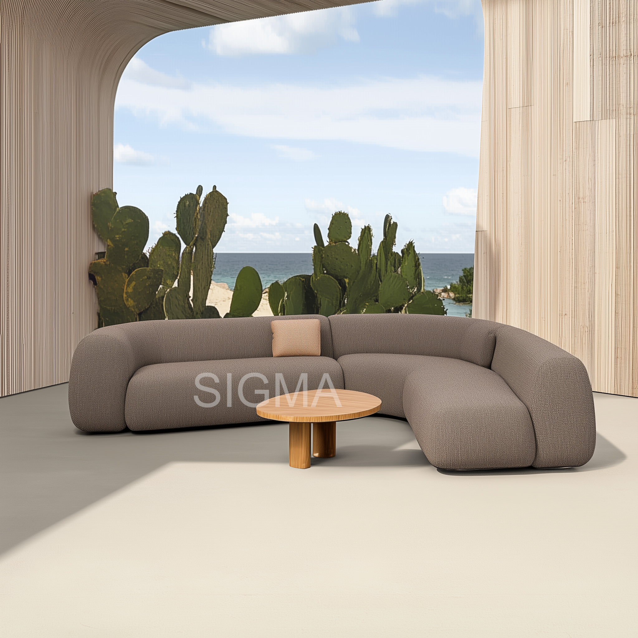 2024 High End Designer Hotel Exterior Outdoor Patio Teak Solid Wood Fabric Sofa Set Furniture Luxury Garden Sofa