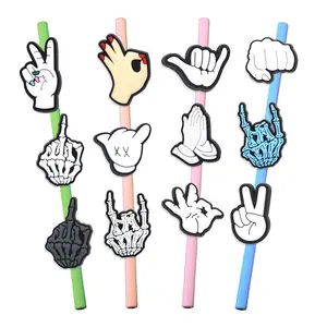 Wholesale Middle Finger Straw Topper Gesture Silicone Molds Straw Toppers Charms For Tumbers Free Opp Bag Provided 10 Pieces
