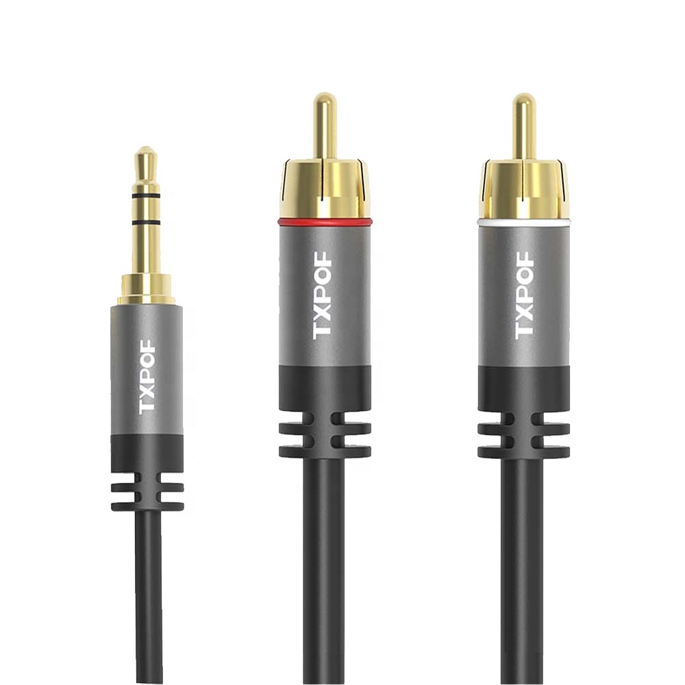Аудиокабель 3,5 мм в 2RCA AUX, совместимый с DJ контроллером, колонкой, поворотным механизмом, ТВ, автомобильным стереозвуком, hi-fi усилителем телефона с позолоченным покрытием