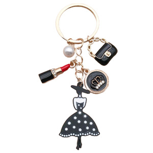 Mengda moda japonesa y coreana goteo aceite pequeño vestido negro llavero colgante perla llavero chica bolsa accesorios colgantes - Product Image 1