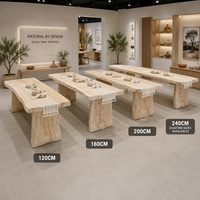 Table à manger rectangulaire avec plateau en bois massif à bords naturels, bois brut non fini, base en panneau massif