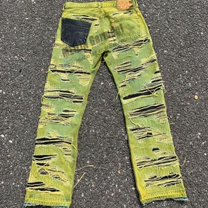 Pantalones Vaqueros Acampanados con Lavado Ácido, Diseño Personalizado OEM, Estilo Hip Hop, Desgastados, Vintage, Verdes para Hombre - Product Image 2