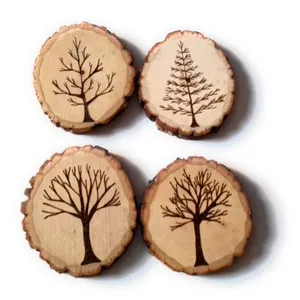 Eco-friendly Natural Wood Slice Ornament Custom Printing/Engraving Wood Discs Hangings For Crafts Wood Slice With Bark Wholesale