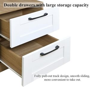 Armario de Madera de Tres Puertas |   Barra de Colgar Doble + Estante Lateral + 2 Cajones <span class=keywords><strong>para</strong></span> Gran Almacenamiento, Dormitorio/Vestidor Moderno - Product Image 5