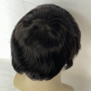<b>Mens</b> Hollywood Front Shape A Bleached Knots Natural Wave Human Hair <b>Wigs</b> Male Toupee Piece Hair System Hair for Good Quality#1B - Product Image 2