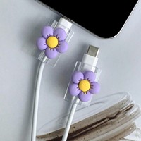 Protector de cable de dibujos animados, 2 uds., flores bonitas, Protector de cargador USB, organizador de cables, enrollador de cables Kawaii para iPhone
