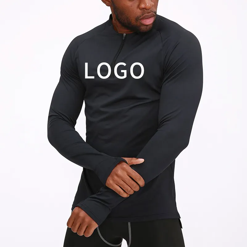 Desgaste do Workout ao ar livre Slim Fit 1/4 Trimestre Zip Top Ginásio Esportes Desgaste Manga Longa Jogging Track Top Homens Ginásio Camisa