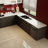 BOWEIYA Armoire de cuisine extérieure en bois massif multicouche, finition peinture noire, avec évier et robinet, design ouvert personnalisé, export