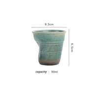 Tasse en argile pour expresso 200ML Effet froissé Couleur Glaçure réactive Tasse à café unique Tasses à expresso italiennes Tasse en poterie froissée