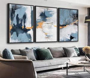 Ensemble d'Art Mural Abstrait Moderne sur Toile Trois Grands Cadres <span class=keywords><strong>Bleu</strong></span> Marine Décoration Murale pour Salon <span class=keywords><strong>Chambre</strong></span> Cadre de Peinture à l'Huile - Product Image 1