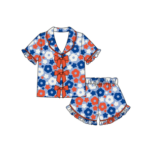 Ensemble de pyjamas décontractés pour filles avec imprimé fleurs et sucettes glacées du 4 juillet, tenues assorties pour sœurs, vêtements pour bébés, vente en gros - Product Image 5