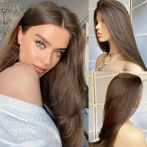 Pelucas de Cabello Humano Liso Sedoso Color Marrón <span class=keywords><strong>Chocolate</strong></span>, Pelucas Completas de Encaje Remy Brasileñas Pre-Arrancadas Sin Pegamento - Product Image 2