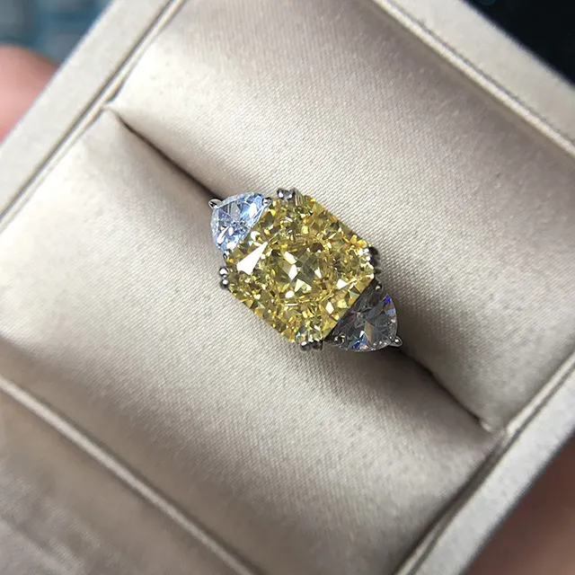 Anel 925 de prata esterlina, anel de diamante sintética, amarelo, moissonite, branco, dourado, anel de noivado para namorada