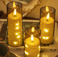Bougie sans flamme en verre avec LED intégrées, effet de lumière scintillante réaliste pour la décoration de la maison, des mariages et des fêtes