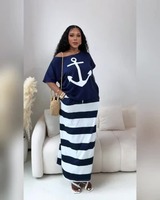 Ensemble deux pièces décontracté pour femme : haut à manches courtes imprimé ancre et jupe longue rayée – Tenue nautique – Vente en gros personnalisée