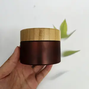Frasco de plástico esmerilado con tapa de bambú para crema, tarro de crema cosmética con tapa de bambú eco-feiendly, color ámbar transparente, nuevo producto