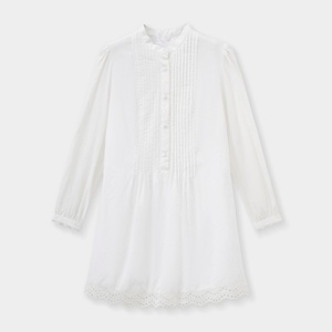 Vestido Mini Elegante de Manga Larga Blanco para Mujer, 100% Lino Tejido de Color Puro, Ecológico y Lavable - Product Image 1